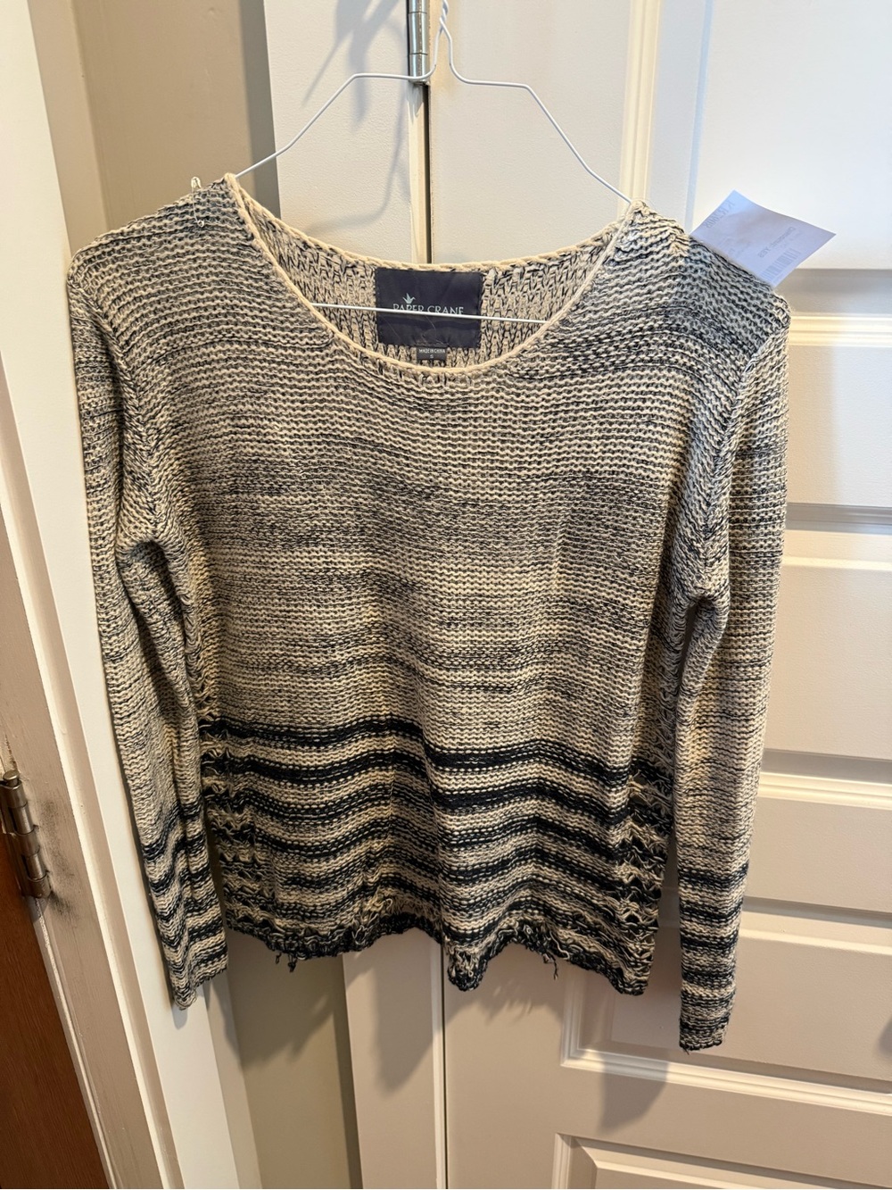 Paper Crane Black & Cream Striped Knit Scoop Neck Sweater